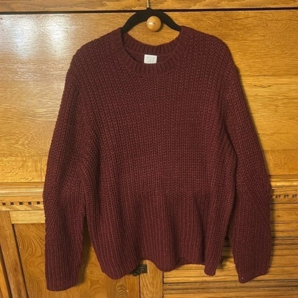 A New Day Fisherman‎ Rib Burgundy Chunky Shaker Knit Wool Blend Crewneck Sweater